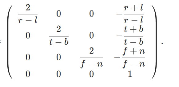 Orthographic projection matrix