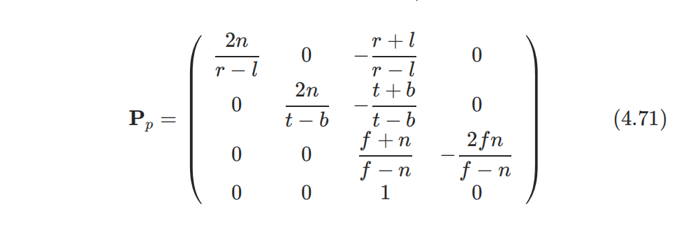 Perspective projection matrix